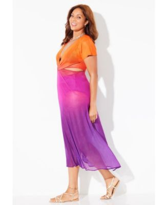 Women's Twist Front Mesh Cut-Out Cover Up Dress