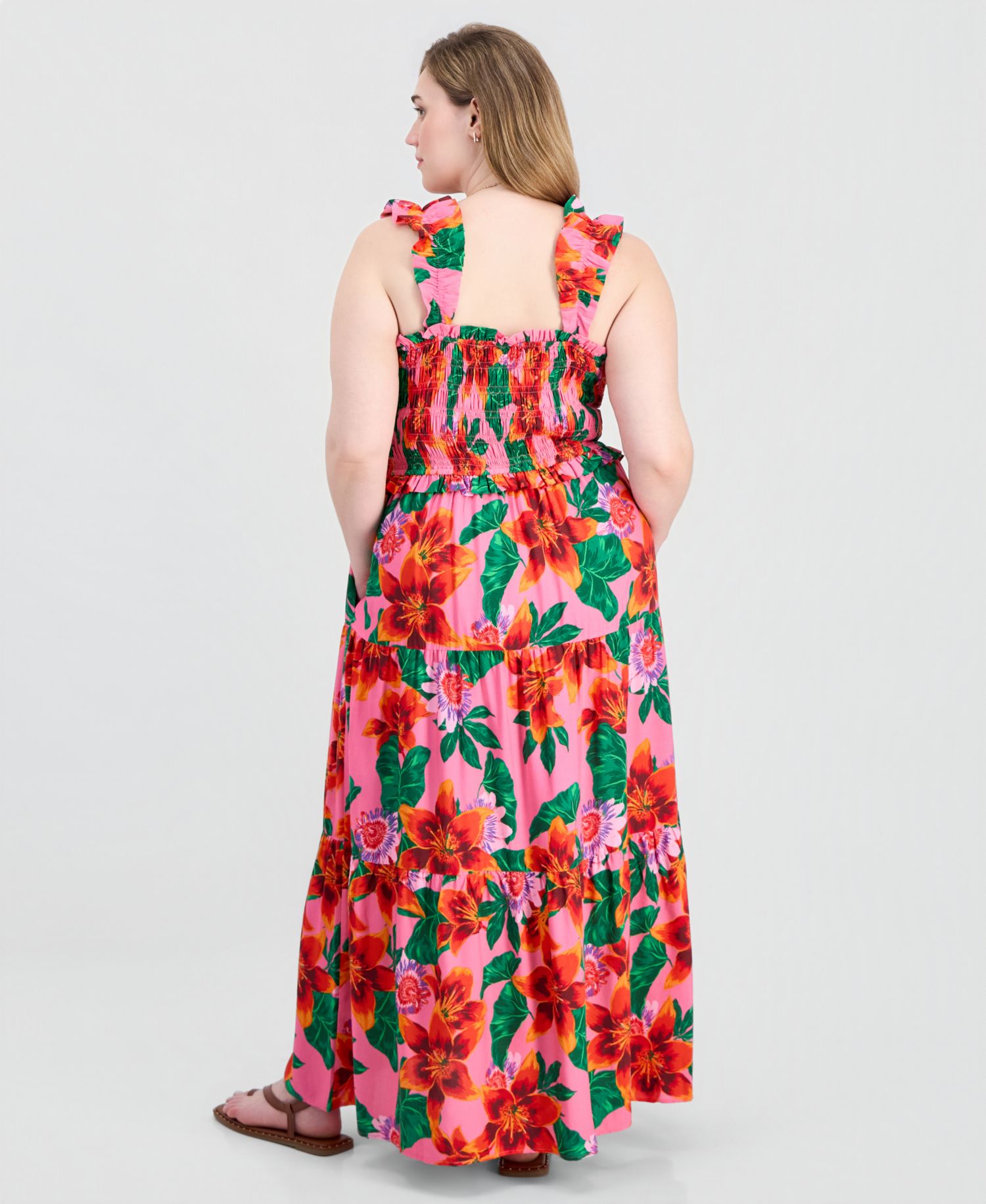 Plus Size Poof Strap Square Neck Rayon Dress