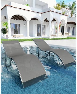 Outdoor Chaise Lounge Chairs Set of 2, Patio Chaise Pool Lounge Chair Backrest Tanning Chairs, Waterproof Recliner Chair for Outside Beach Yard