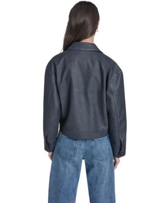 Women's Faux Leather Button Closure Shacket