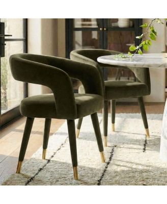 Velvet Upholstered Dining Chairs Set of 2, Modern Open Back Armchairs