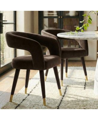 Velvet Upholstered Dining Chairs Set of 2, Modern Open Back Armchairs
