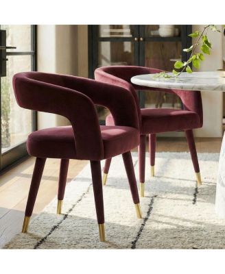 Velvet Upholstered Dining Chairs Set of 2, Modern Open Back Armchairs
