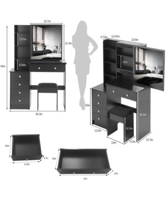 Modern Medium LED Vanity Table with Bedside Cabinet Slide Mirror Classic and Cushioned Stool