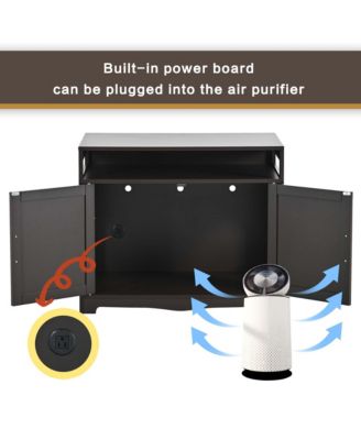 Cat Litter Box Enclosure with Hidden Plug – 2-Door Wooden Bench & Side Table, Esspresso