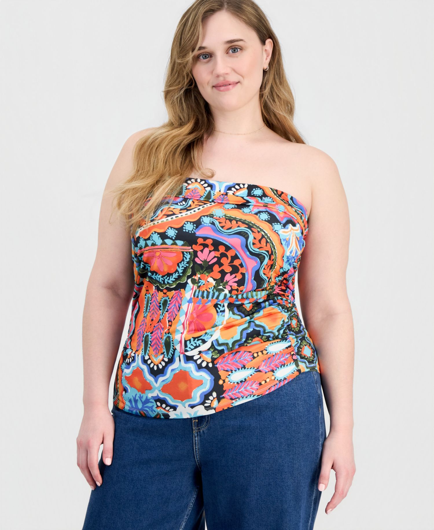 Trendy Plus Size Strapless Ruched Tube Top