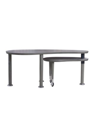 360° Rotatable Coffee Table, Nesting Coffee Tables with Swivel Function, Modern Wood Oval Center Table for Living Room