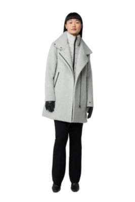 Womens ABBI Straight-Fit Mixed Media Wool Coat With Removeable Bib