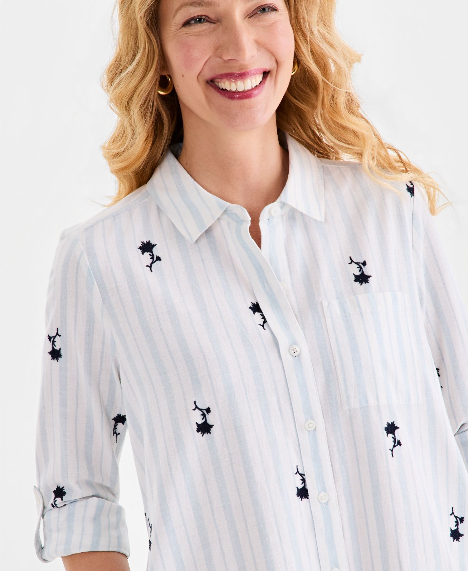 Women's Printed Roll-Sleeve Shirtdress