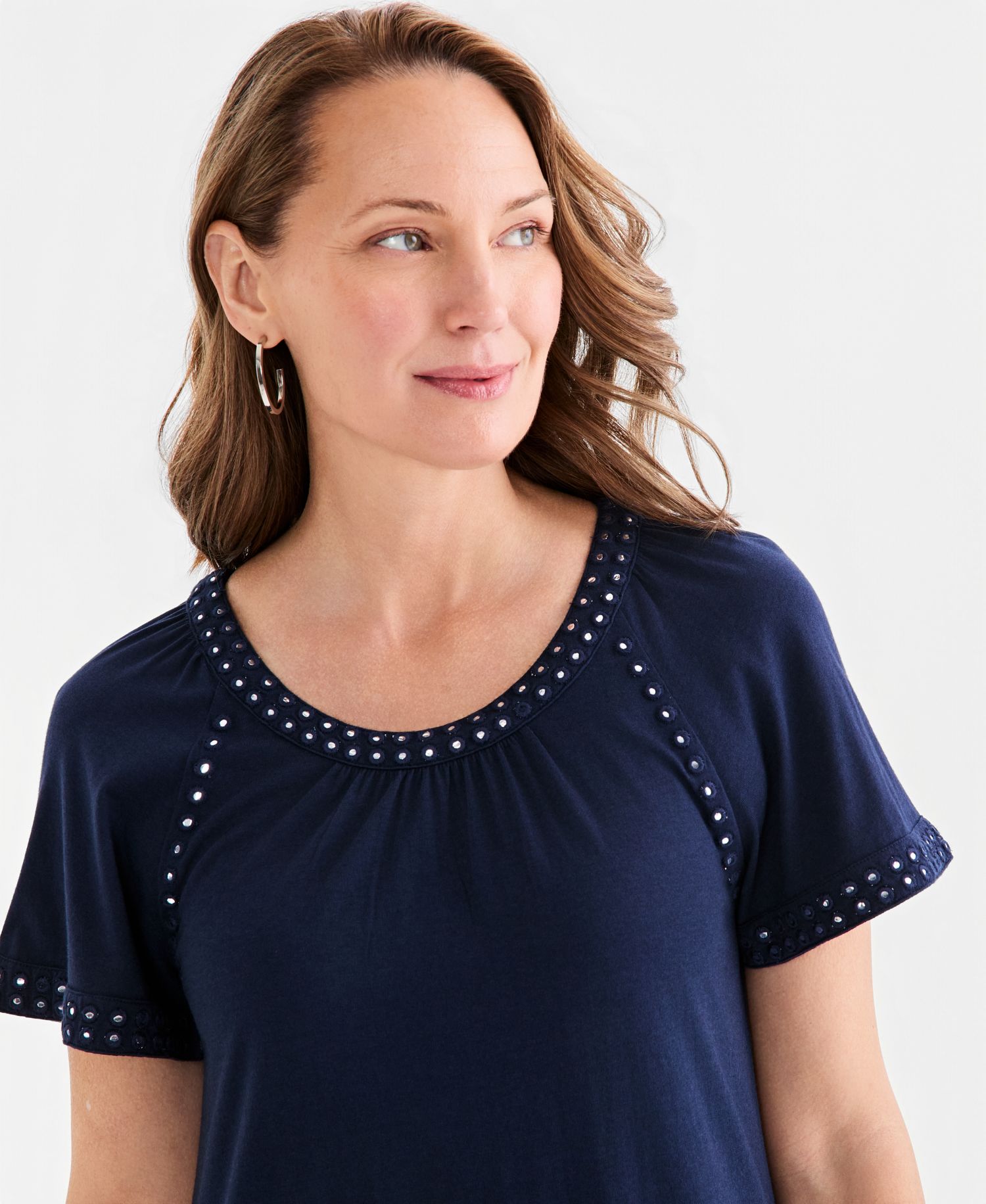 Petite Mirror-Trim Raglan-Sleeve Swing Dress