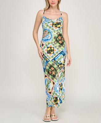 Juniors' Strappy Cowl Neck Midi Dress