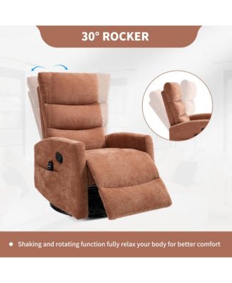 Chenille Recliner Chair with Heat, Massage, Rocker & Swivel Features