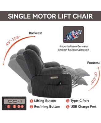 Recliner Chair with 8-Point Vibration Massage and Lumbar Heating, USB and Type-C Ports, Stainless Steel Cup Holders
