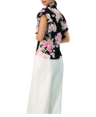 Women's Floral Print Blouse with Ruffle Sleeves