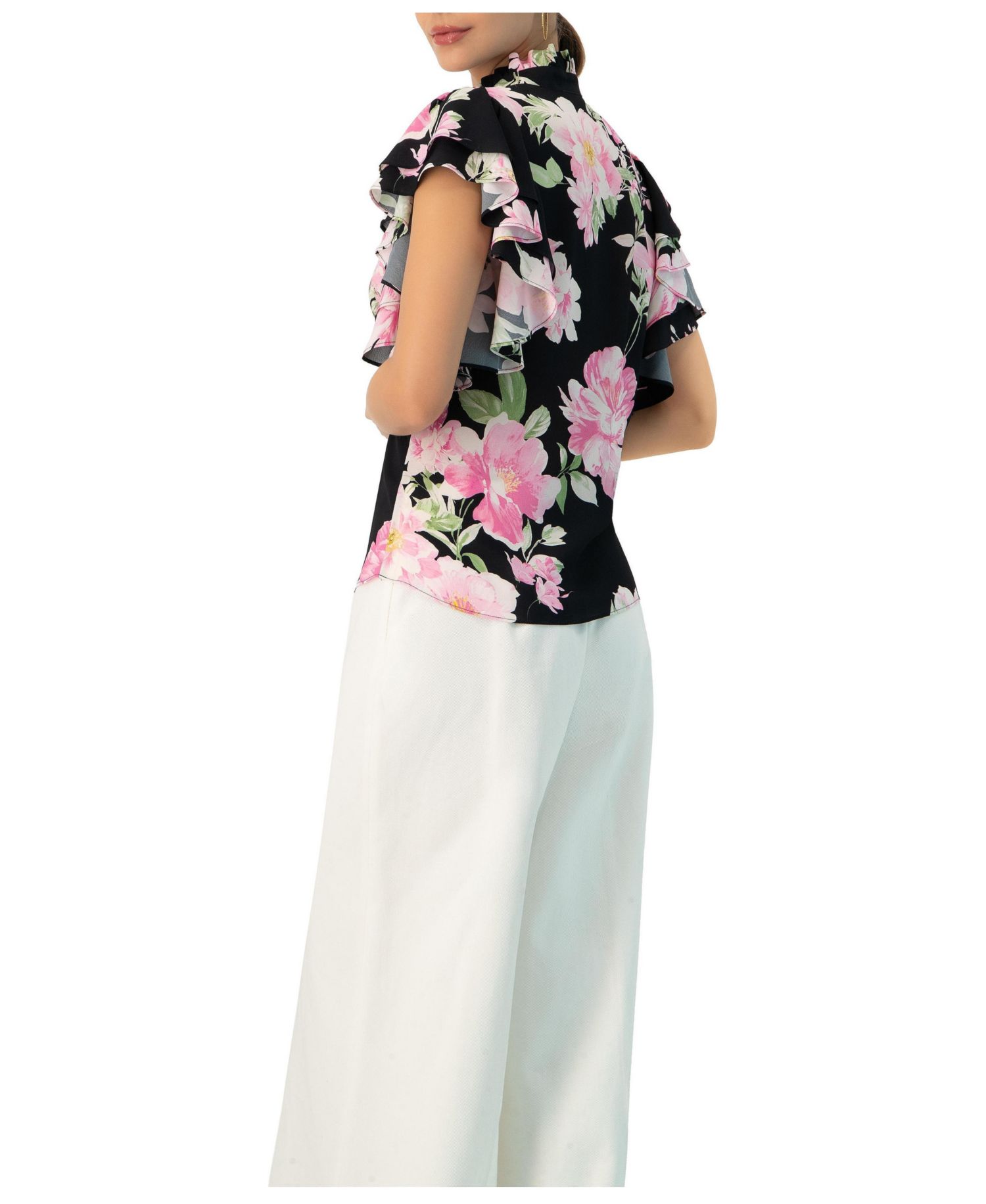Women's Floral Print Blouse with Ruffle Sleeves