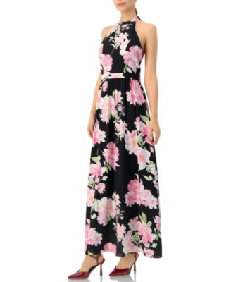 Women's Floral Halter Neck Backless Maxi Dress