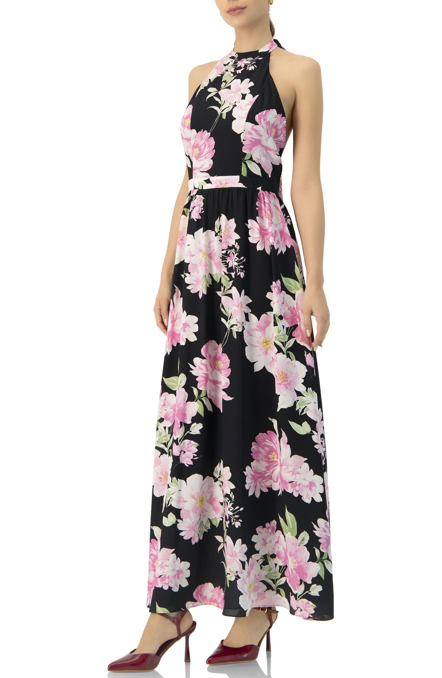Women's Floral Halter Neck Backless Maxi Dress