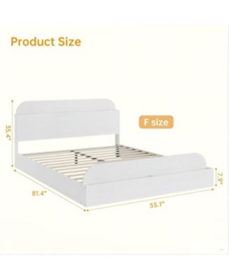 Full Bed Frame with Storage Headboard and Raised Footboard Low Platform Wood Slats No Box Spring