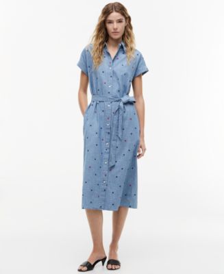 Tommy Hilfiger Women's Star Printed A-Line Dress - Minimal Stars Chambray/primary Red - Size L