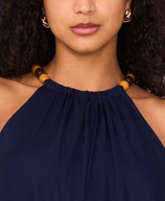 Women's Halter Beaded-Trim Asymmetrical-Hem Jumpsuit