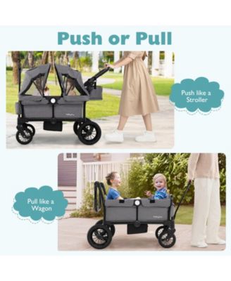 Wagon Stroller for 2 Kids Push Pull Double Stroller w/ Adjustable Handle