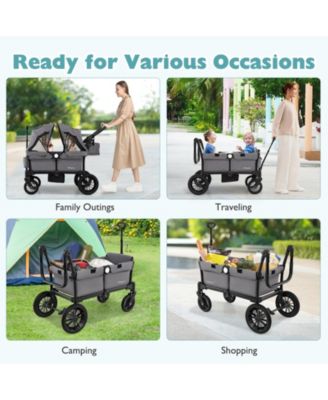 Wagon Stroller for 2 Kids Push Pull Double Stroller w/ Adjustable Handle