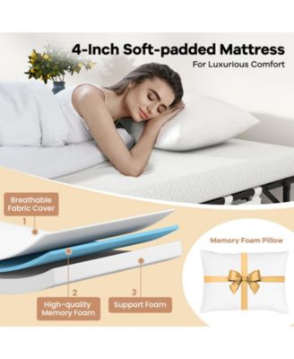 Cot Size Folding Bed with Memory Foam Mattress and Pillow