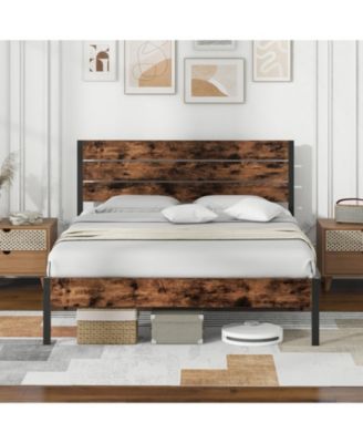 Bed Frame with High Headboard and Noise Reducing Slats
