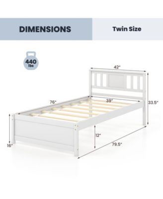 Wooden Platform Bed with Headboard and Wood Slat Support