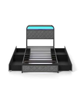 Platform Bed Frame with LED Lights and Charging Station