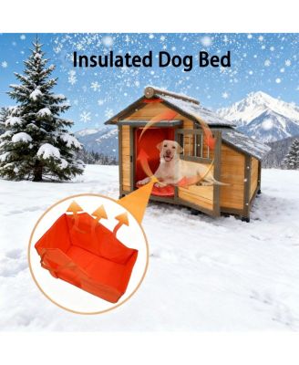 50" Solid Wood Dog House, Indoor and Outdoor Pet Shelter with Removable Thermal Curtain for Small or Medium Dogs