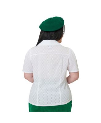 Plus Size 1940s Short Sleeve Collared Button Down Woven Blouse