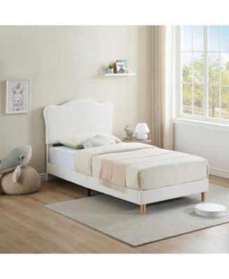 Boucle Upholstered Platform Bed Frame Adjustable Headboard Teddy Fleece No Box Spring Needed