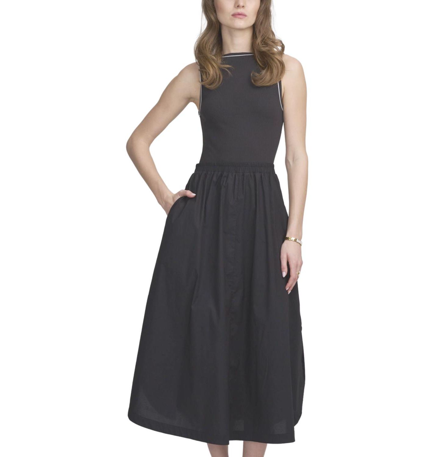 Женское платье ELLE Collection Mix Media Tank Dress, цвет: Чёрная слоновая кость — фото 1