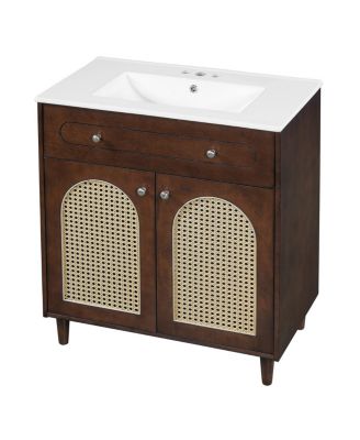 Freestanding Bathroom Vanity with Sink, Solid Wood & MDF Cabinet, Tip Drawer & Adjustable Shelf for Modern Storage