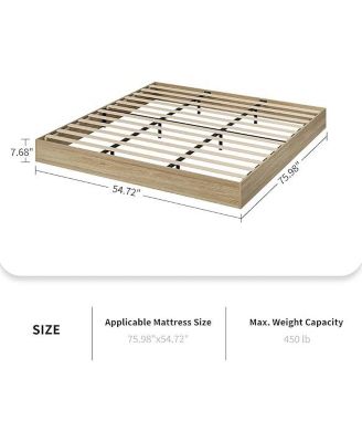 Full Floor Standing Bed Frame Sturdy Wood Slats Minimalist No Headboard No Box Spring Golden Tan Wood