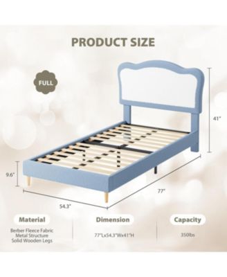 Full Bed Frame Two Tone Scalloped Headboard Velvet Princess Platform Wood Slats No Box Spring