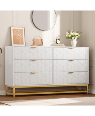 6 Drawer Dresser 53.5 Inch Wide Metal Legs Modern Design for Bedroom