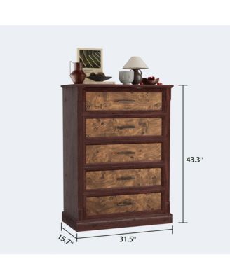Farmhouse 5 Drawer Dresser Tall Chest with Metal Handles for Living Room