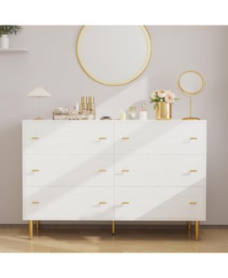 6 Drawer Dresser 47.2 Inch Wide Vintage Design Bar Handles for Bedroom