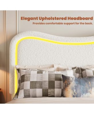 Platform Bed with LED Headboard, 2 Storage Drawers, Upholstered, Sturdy Wood Slats, Noise-Free