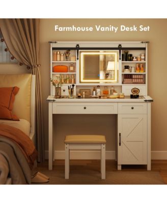Vanity Desk Set, Makeup Vanity Table with Mirror and Lights
