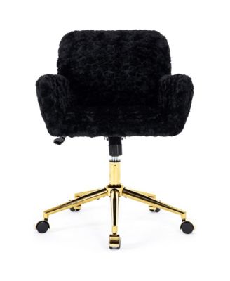 Faux Fur Home Office Chair, Adjustable Swivel Desk Chair, Upholstered Computer Chair with Wheels and Base for Home Office.