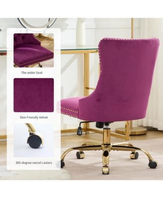 Velvet Upholstered Office Chair, Tufted Button Desk Chair, Adjustable Swivel Computer Chair with Metal Base, Nailhead for Home Office