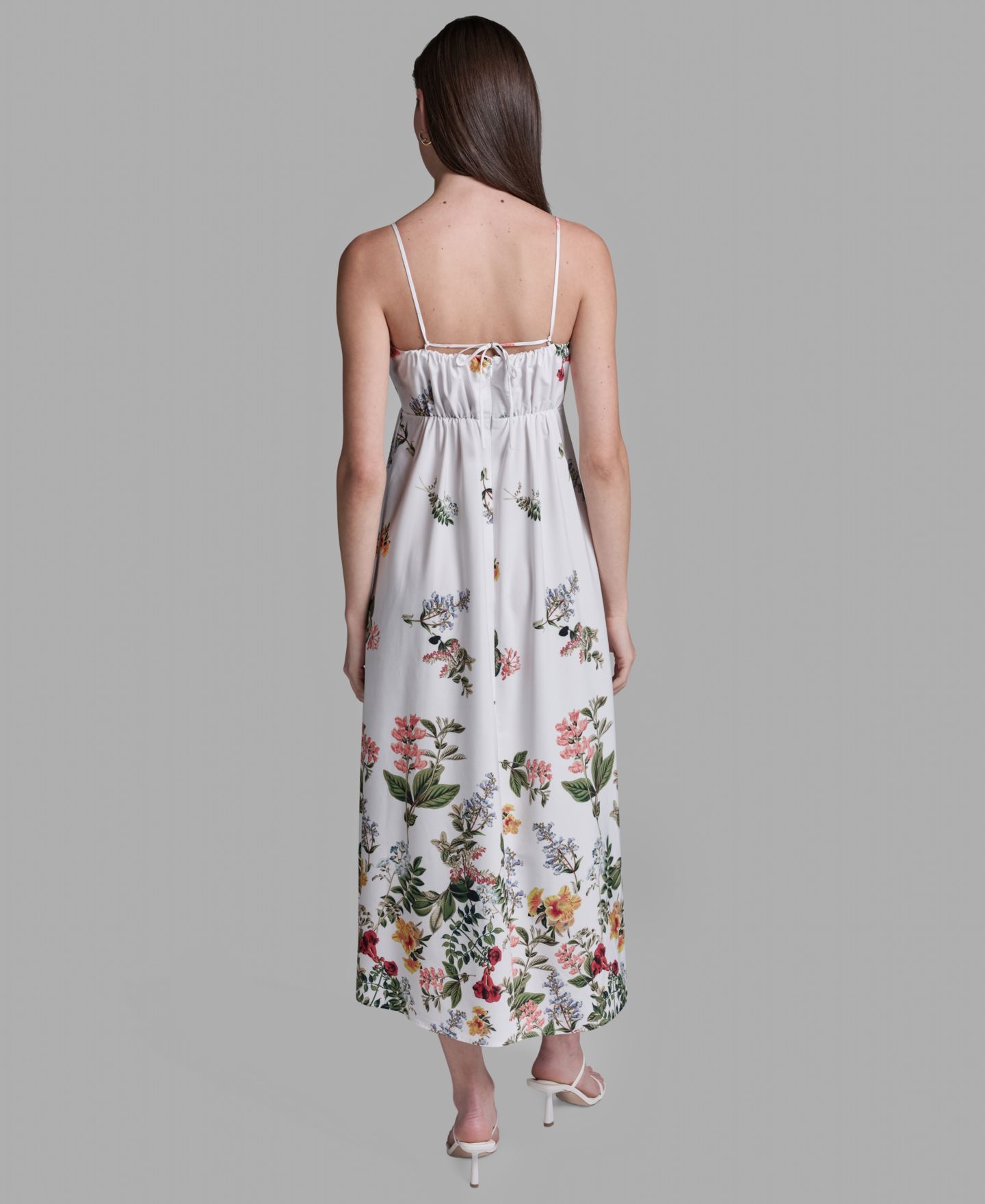 Женское платье BCBG Floral Print Square Neck Midi, цвет: Белый разноцветный — фото 5