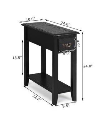 2 Tier End Bedside Sofa Side Table Narrow Nightstand w/Drawer andShelf