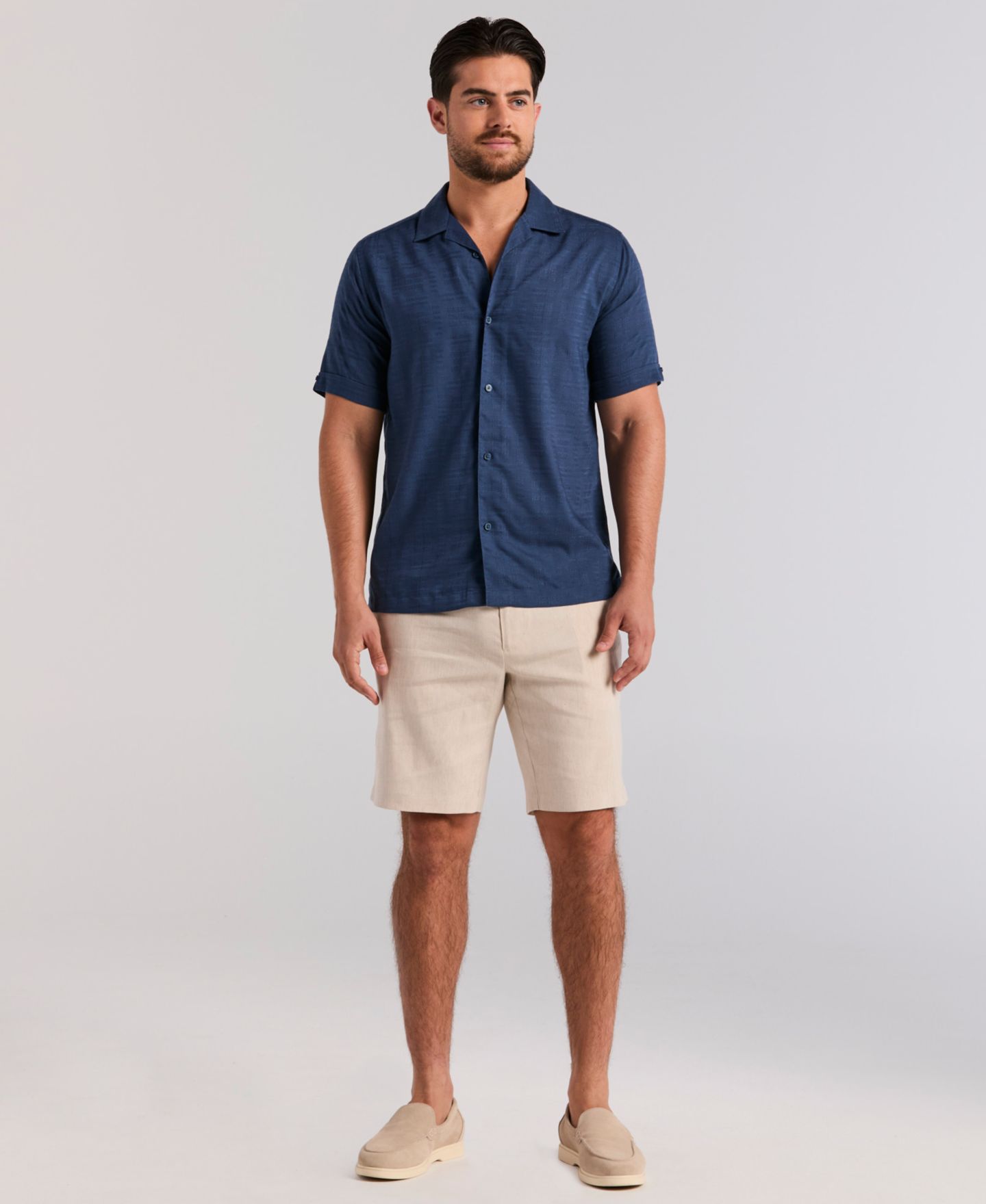Мужская рубашка Cubavera Solid Textured Camp Collar, цвет: Океанский — фото 2