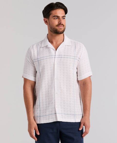 Мужская рубашка Cubavera Cotton Blend Embroidered, цвет: Яркий белый