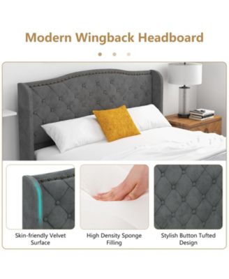 Upholstered Platform Bed Frame with Button Tufted Headboard