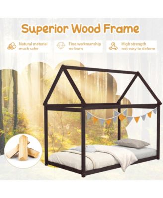 Kids Platform Floor Bed with Roof and Heavy Duty Slats